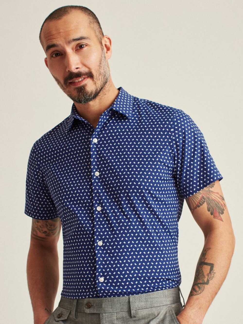 Bonobos Navy Geo Print Tech Short Sleeve Shirt/8580